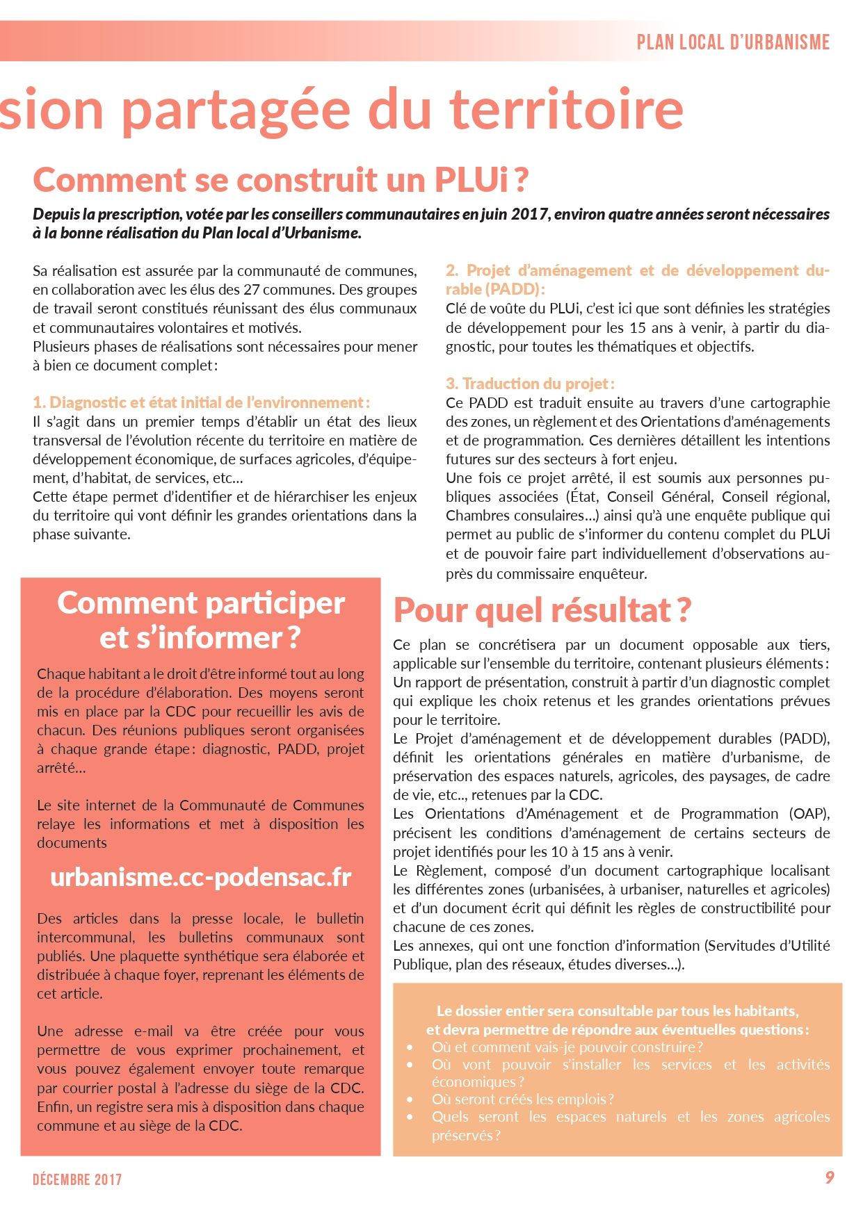 Article sur le PLUi dans le journal communautaire du 4e trimestre 2017 _ suite et fin